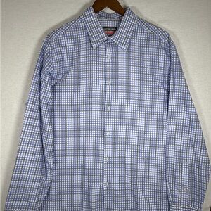 Geoffrey Beene Blue and White Plaid Men's Shirt